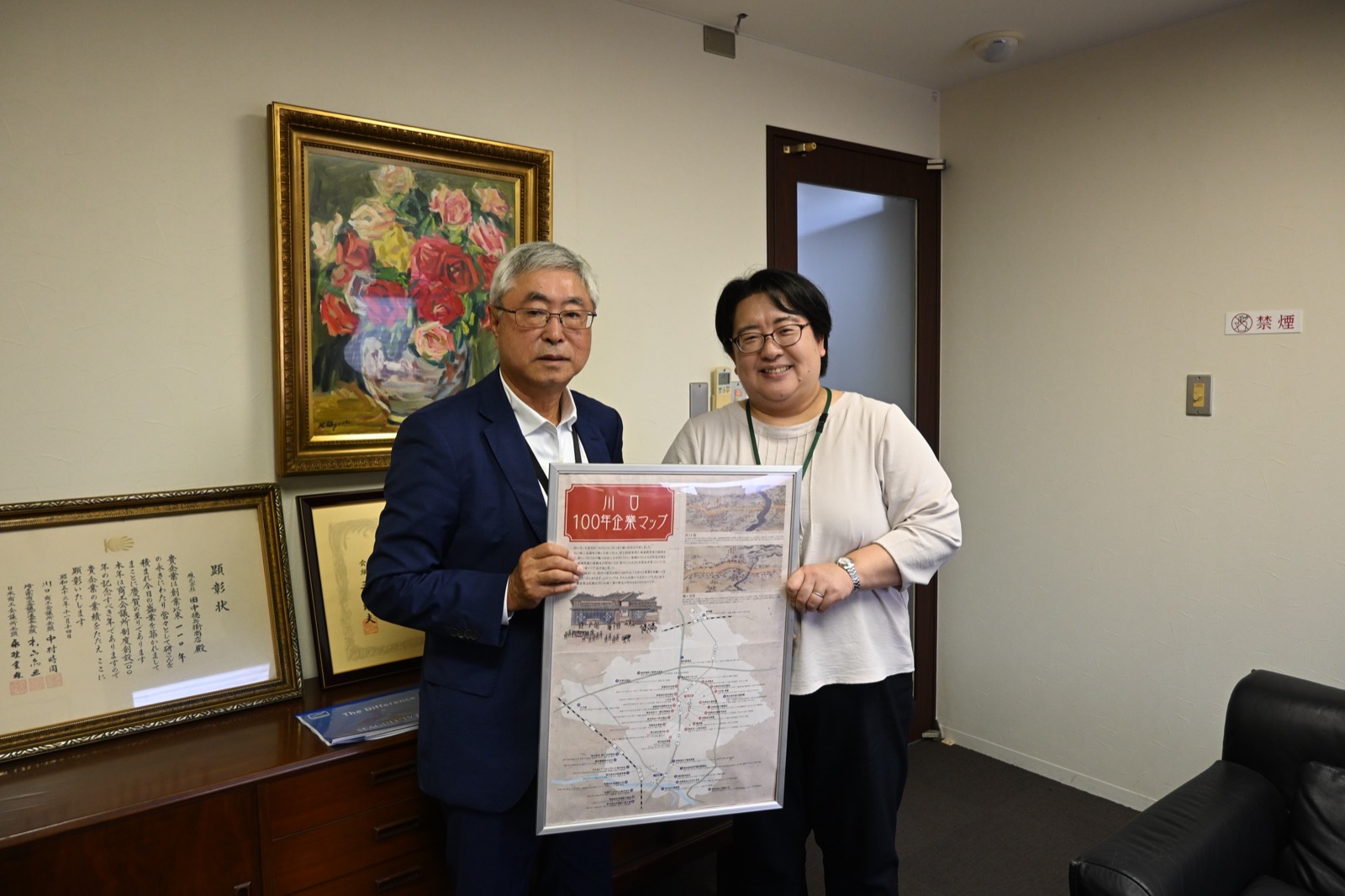 田中徳兵衛社長と、松屋銀座店の店長・濱井さん